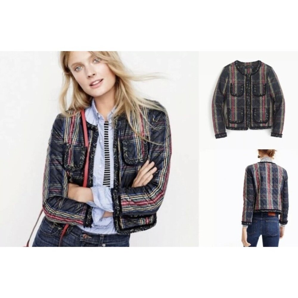 New With Tag J.CREW Size: 0 Lady Jacket in Quilted Tartan Plaid Style F8503